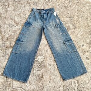 Gap Baggy Denim Jeans 2/26R Wide Leg Cargo Pockets Mid/High Rise Relaxed NEW TAG